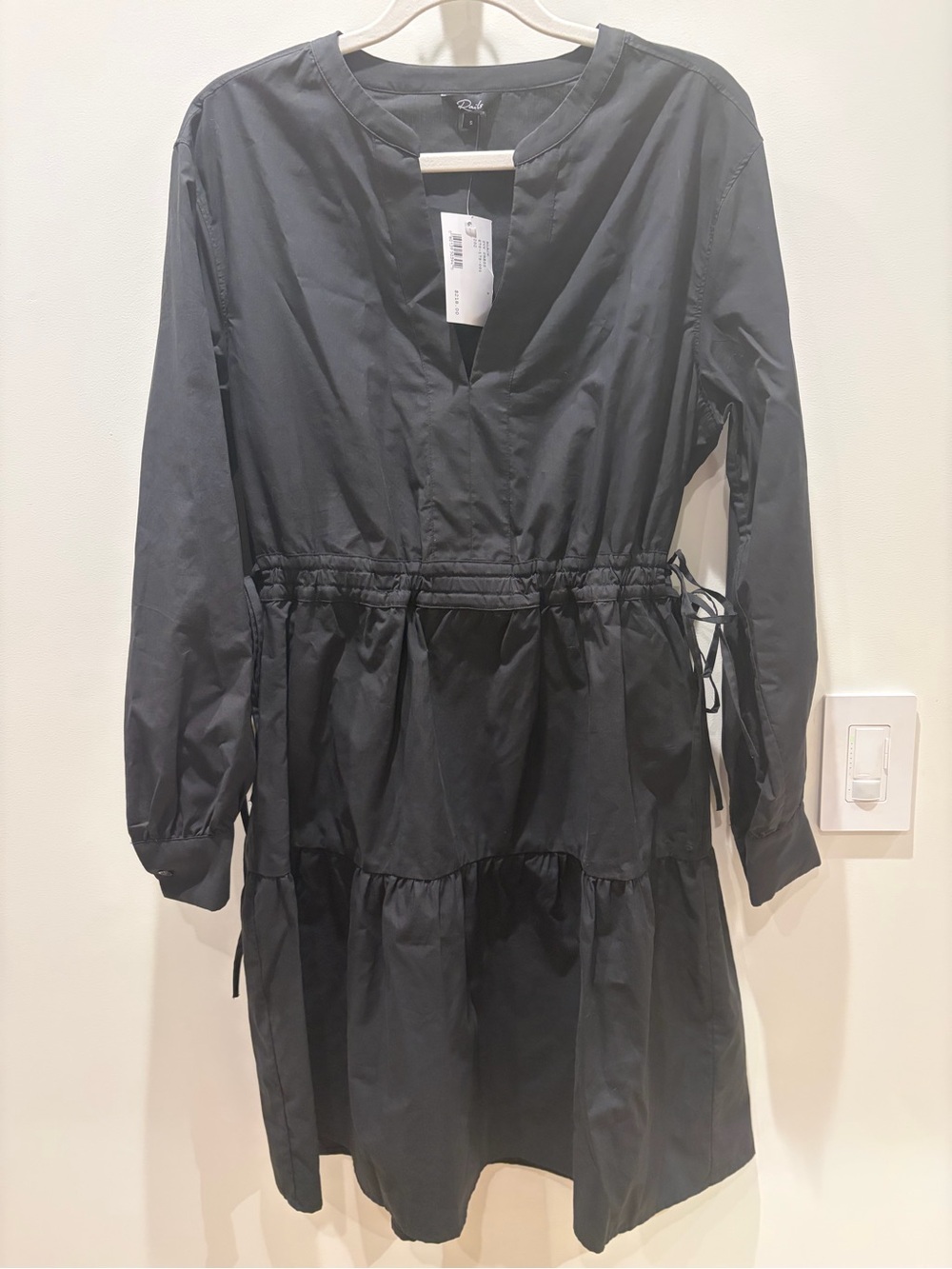 Rails Black Long-Sleeve Drawstring Tiered Dress